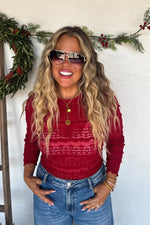 Blakeley Rosalie Long Sleeve Lace Top - Wine {S/M-2X} - KaraMarie