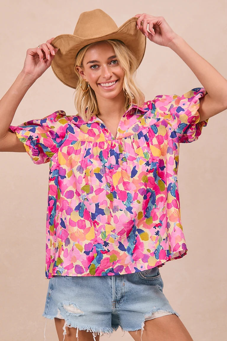 Color Canvas Collared Top {S-XL}