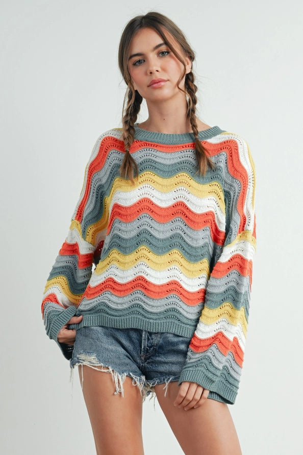 Wavy Rhythm Sweater Top {S-L}