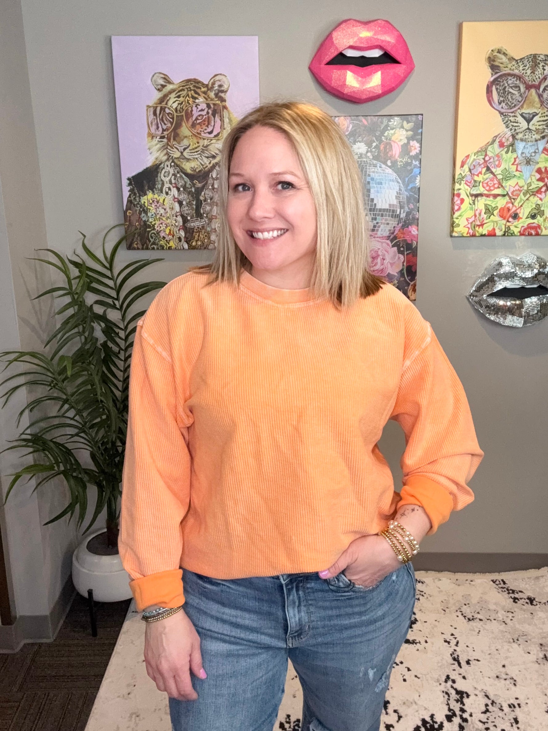 Moon Ryder Corded Crew in Apricot {XS-2X} - KaraMarie