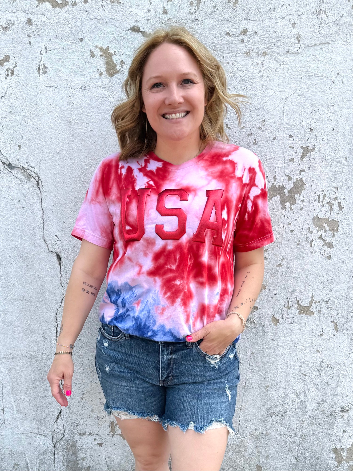 KMB EXCLUSIVE!!! RED METALLIC USA Graphic Tee {Custom Ice Dye}