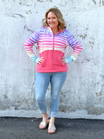 MM Half-Zip Hoodie - Rainbow Stripes & Sun-Kissed Coral {S-3X} - KaraMarie