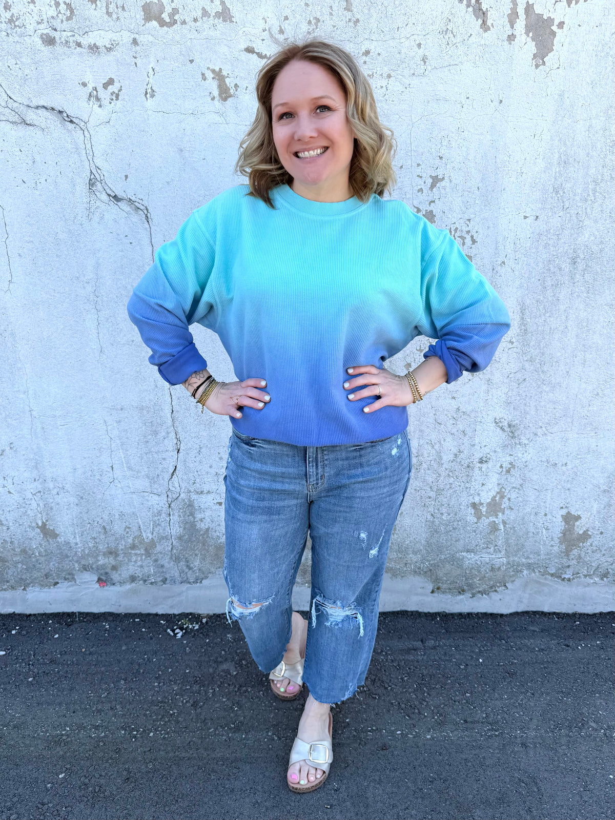 Moon Ryder Ombre Cozy Cord Sweatshirt - Teal/Blue {XS-2X} - KaraMarie