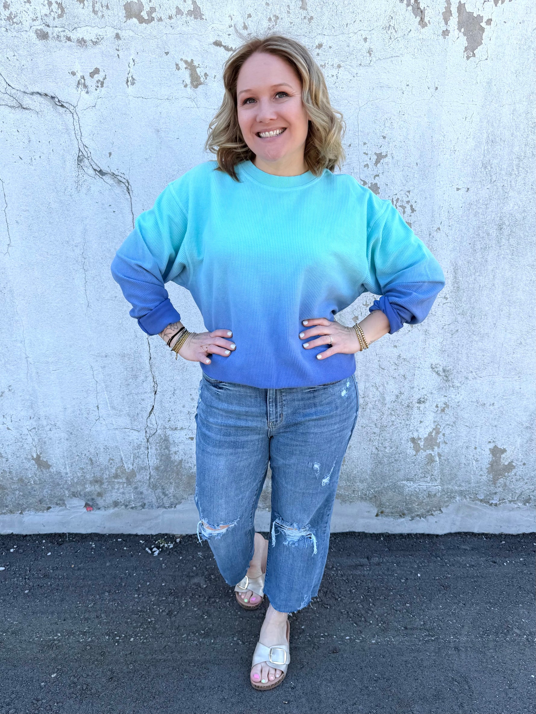 Moon Ryder Ombre Cozy Cord Sweatshirt - Teal/Blue {XS-2X} - KaraMarie