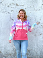 MM Half-Zip Hoodie - Rainbow Stripes & Sun-Kissed Coral {S-3X} - KaraMarie