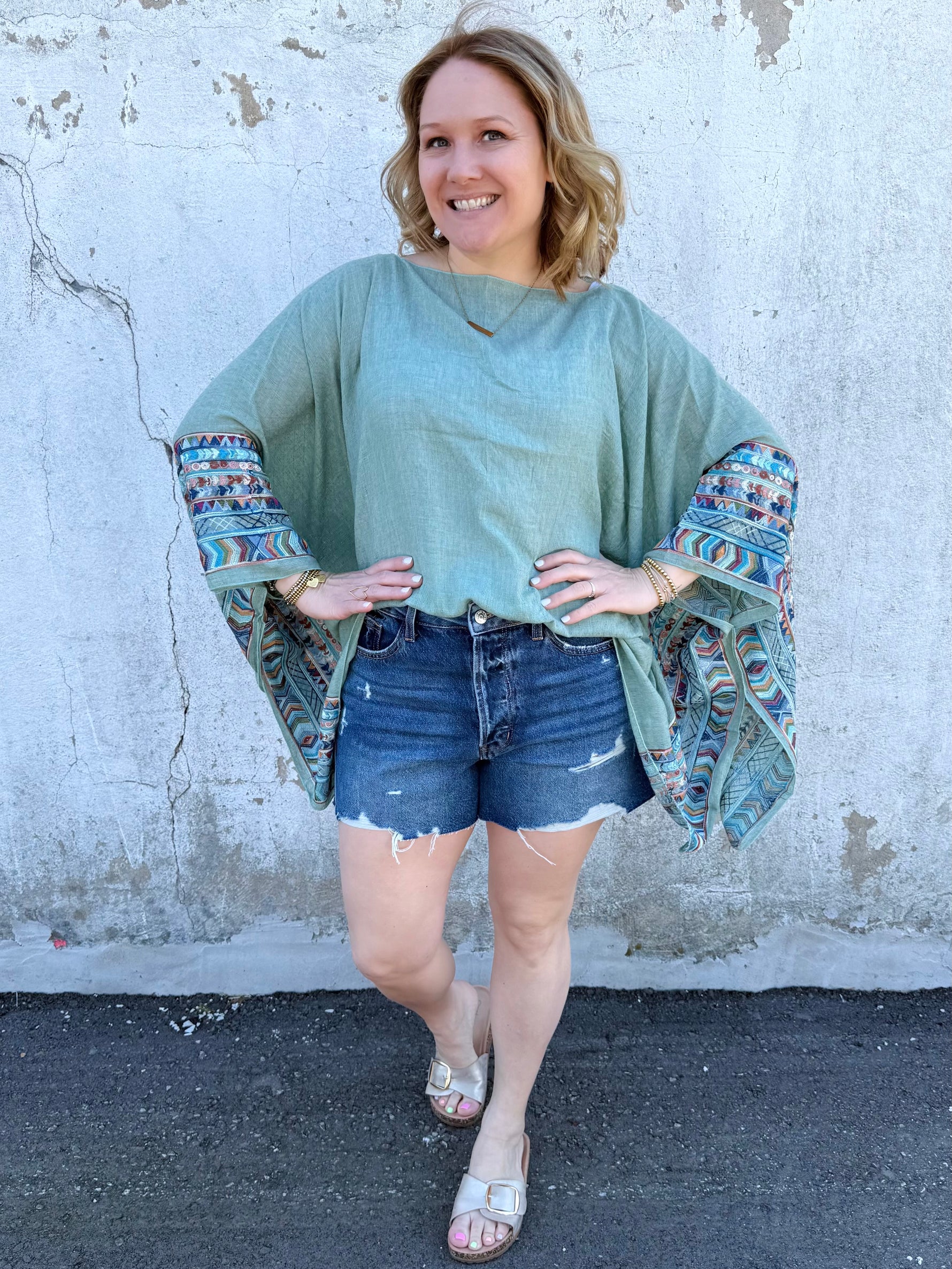 Fallon Poncho Top - Sage {OS} - KaraMarie