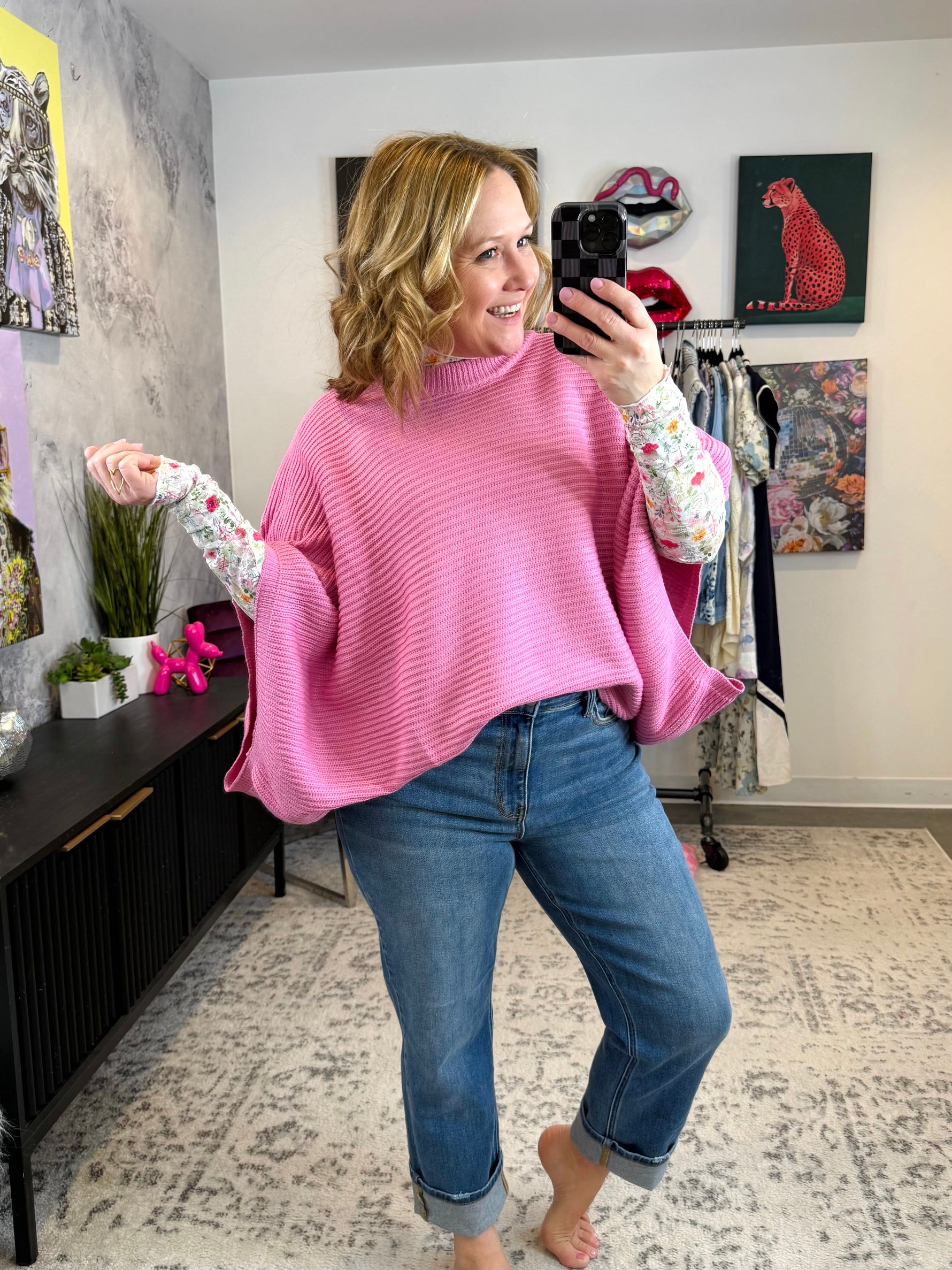 Meg Pullover Poncho - Pink {XS-CURVY} - KaraMarie