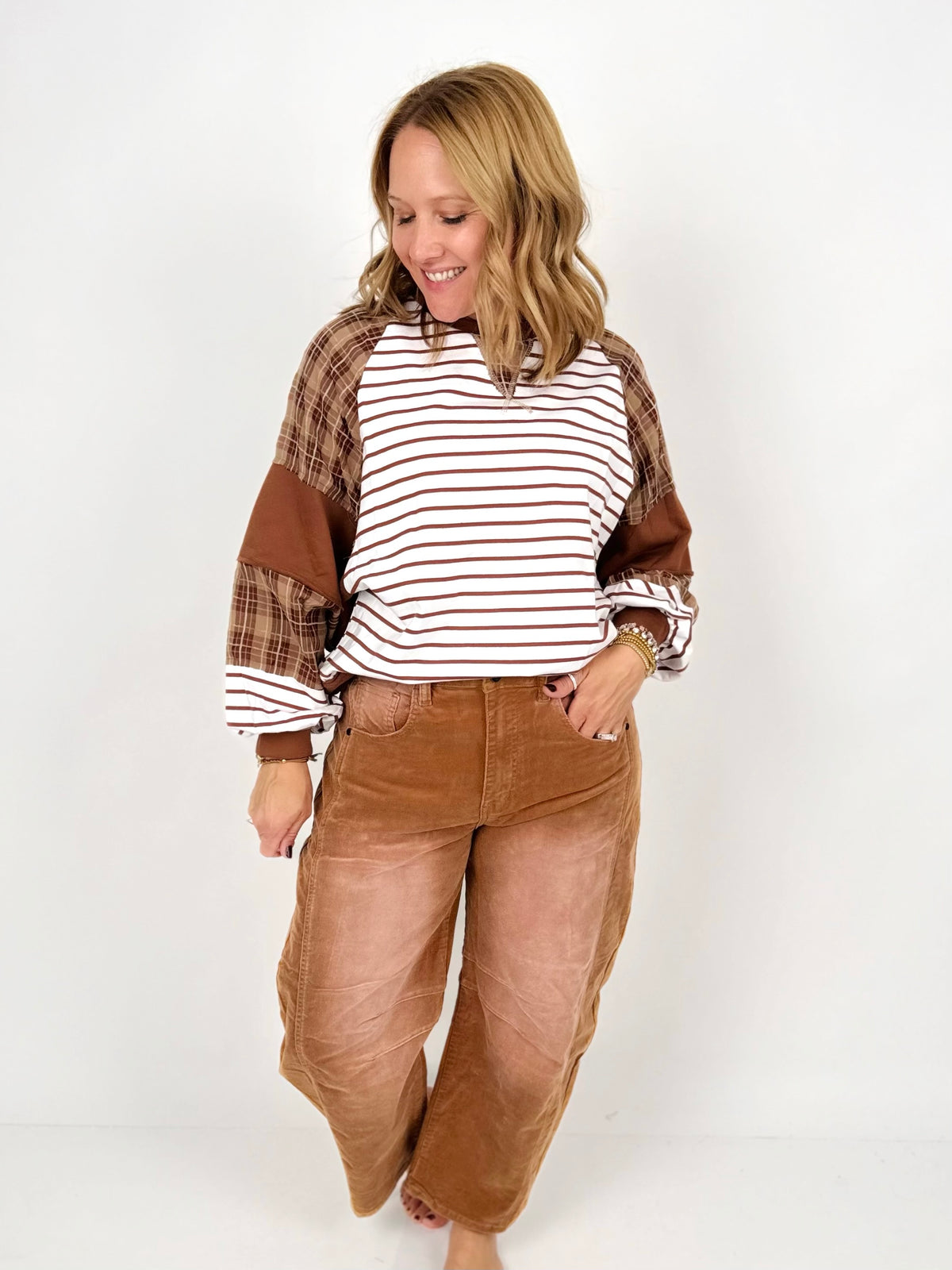 Earthy Plaid Striped Top {S-L} - KaraMarie