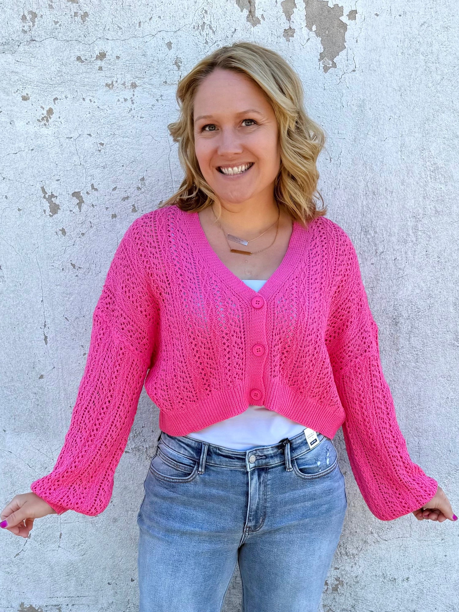 MM Callie Cropped Cardigan - Pink {S-XL}