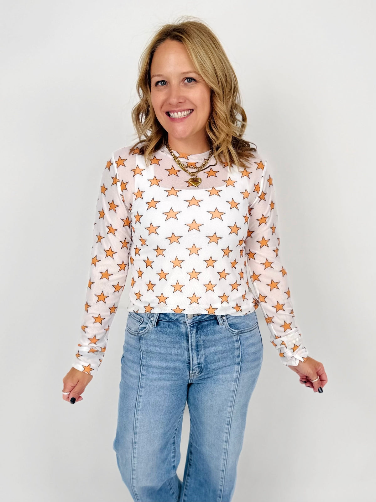 BLAKELEY Dress It Up Mesh Tops - Orange Star {S/M-2X}