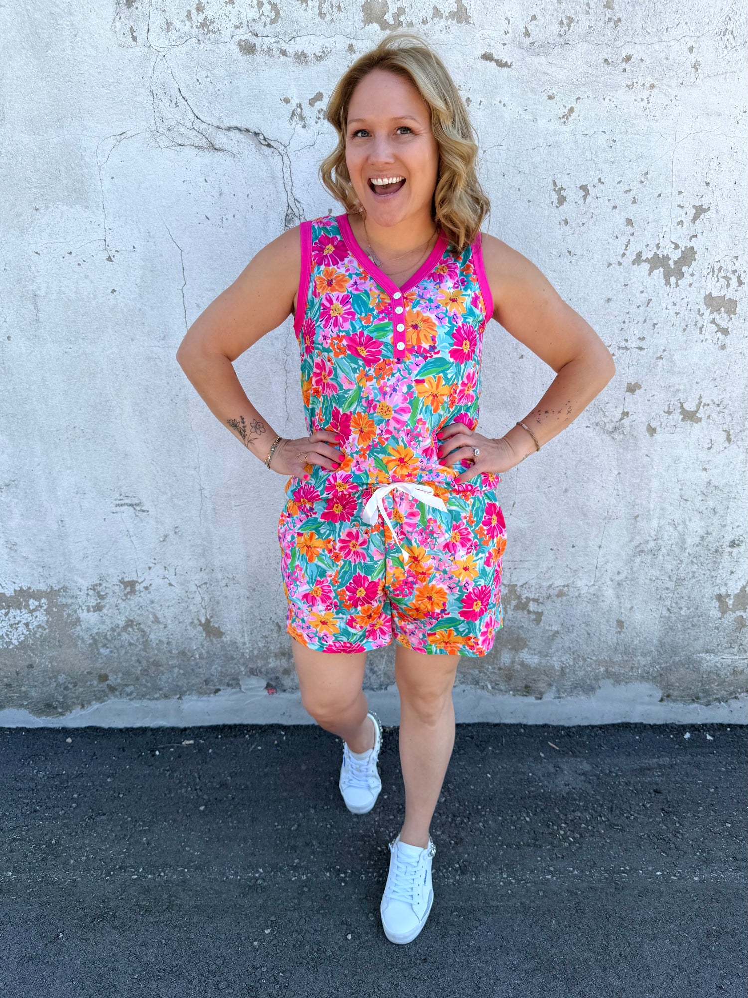 Pajama Set - Sleeveless & Shorts - Bright Floral {XS-3X}