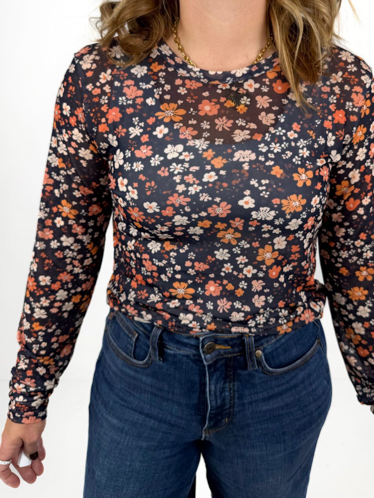 BLAKELEY Dress It Up Mesh Tops - Navy Floral {S/M-2X}