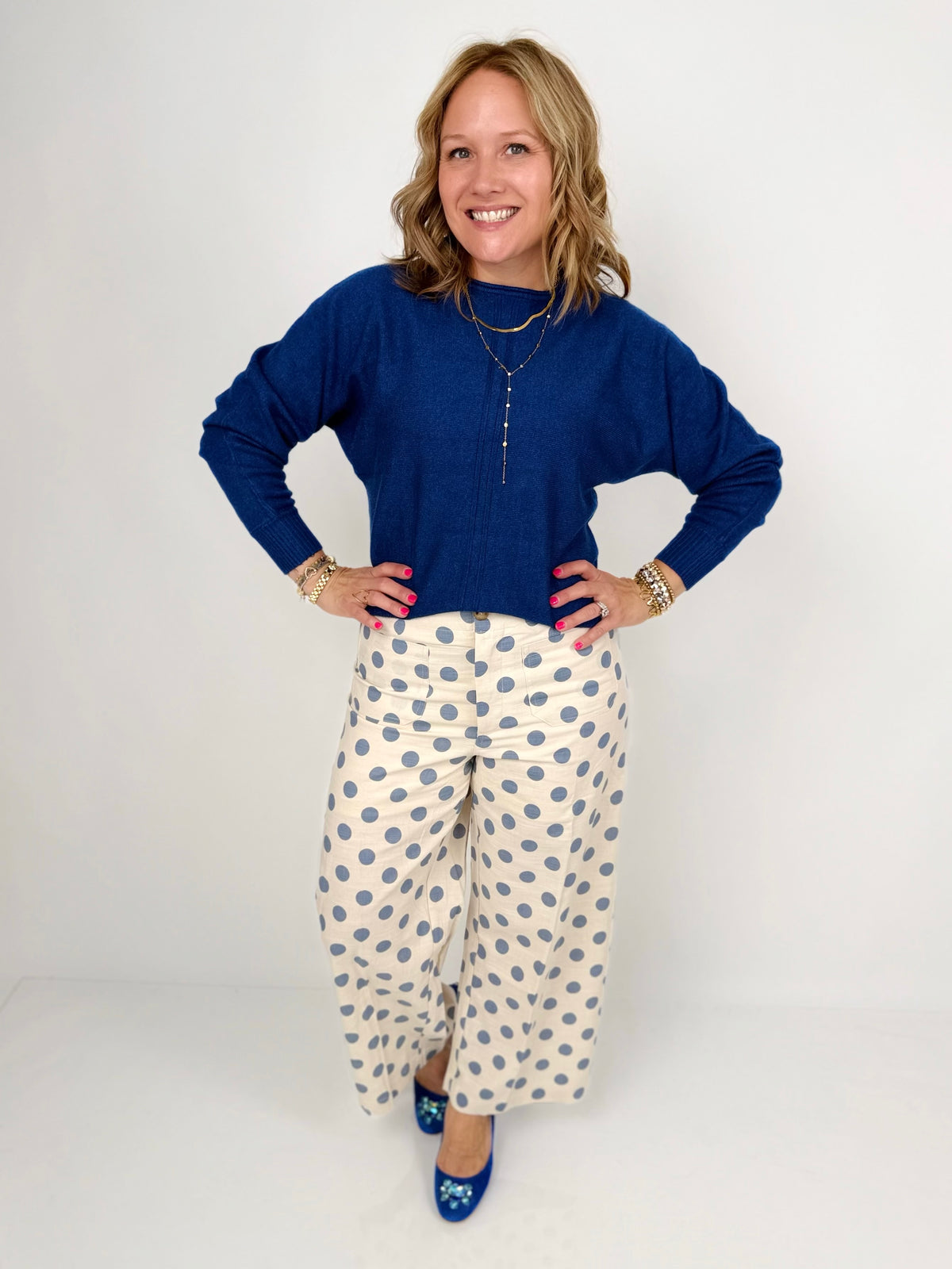 Playful Polka Wide-Leg Pants - Blue {S-L} - KaraMarie