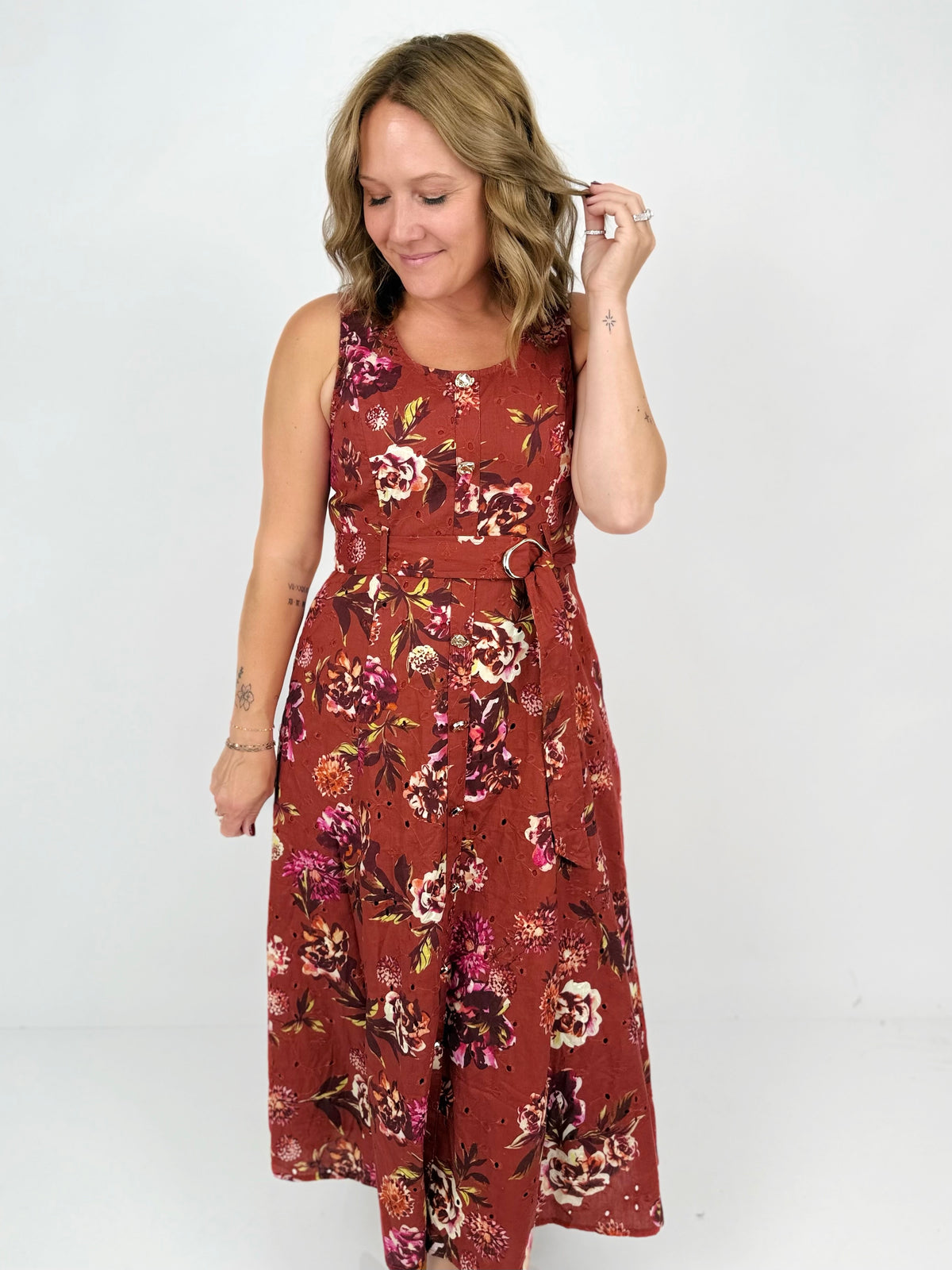 Blooms & Belt Eyelet Dress {S-L} - KaraMarie