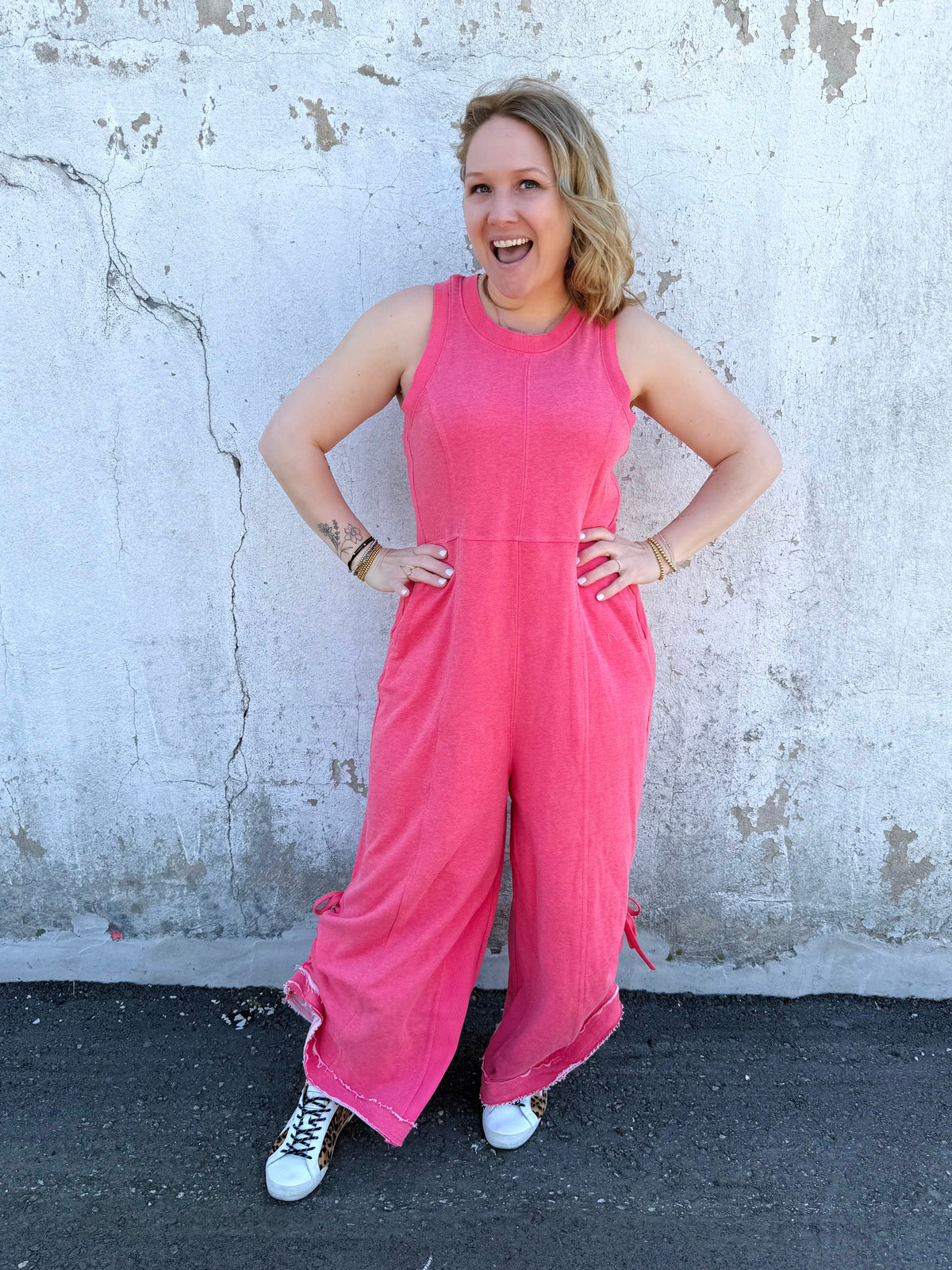 Stylish Ruched Detail Jumpsuit in Pink {S-3X} - KaraMarie