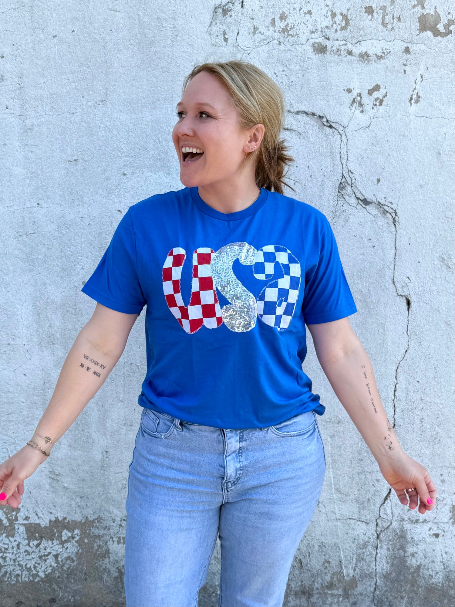 Checkerboard Sequin USA Tee {S-2X}