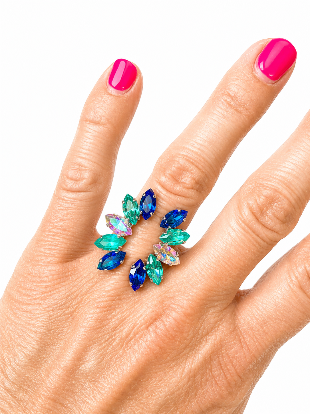 Small Marquise Dreams Open Cocktail Ring in Blue Hues
