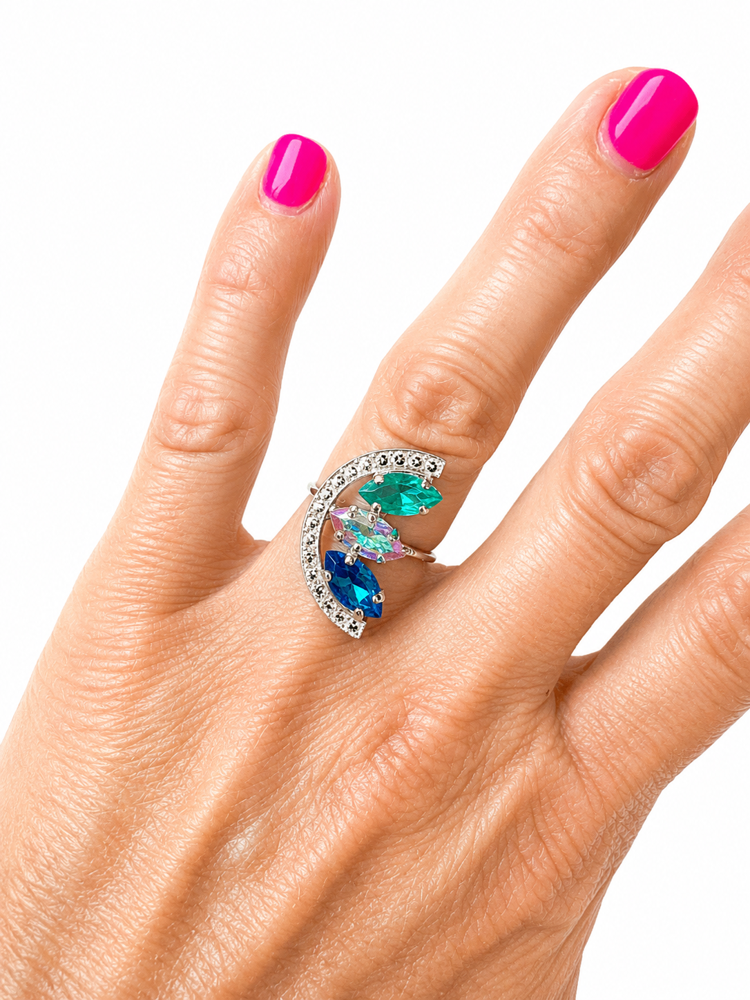 Half Moon Navette Ring in Blue Hues