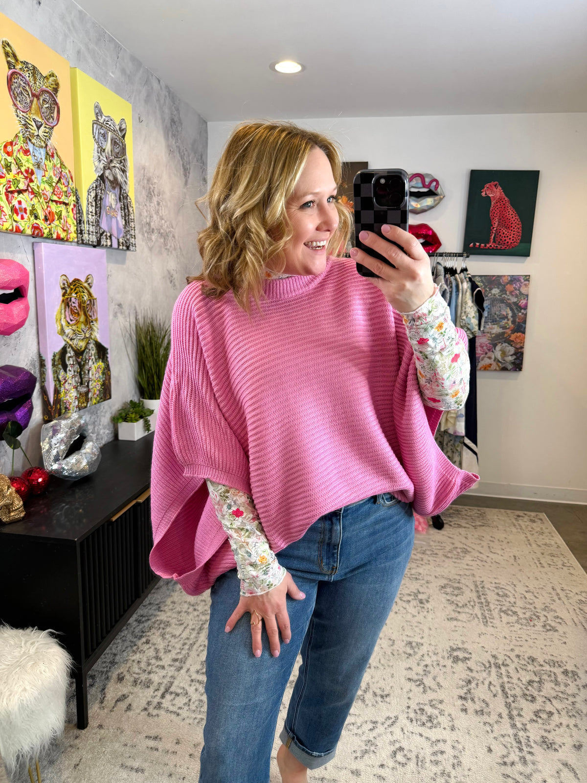 Meg Pullover Poncho - Pink {XS-CURVY} - KaraMarie
