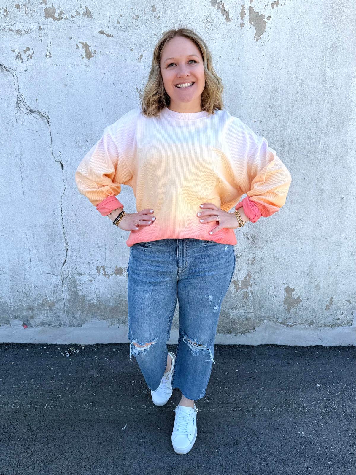 Moon Ryder Ombre Cozy Cord Sweatshirt - Yellow/Orange {S-2X} - KaraMarie