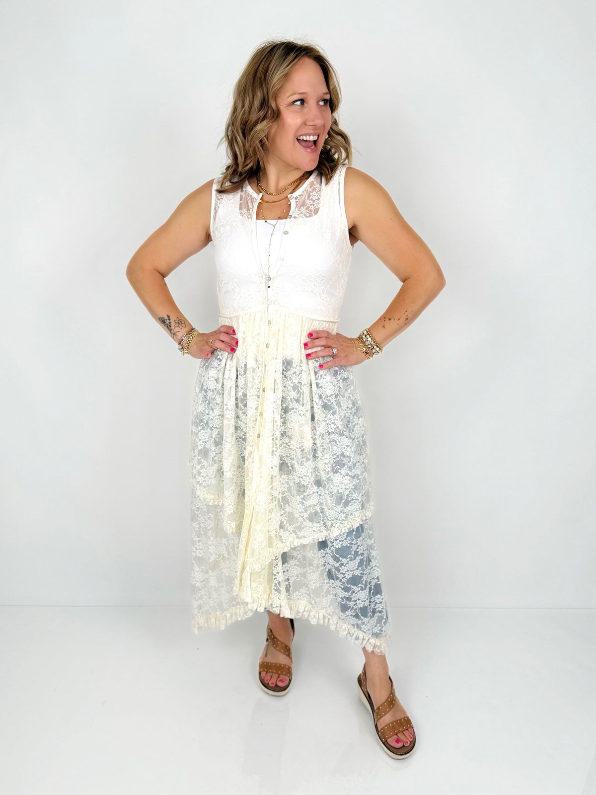 Timeless Lace Sheer Layered Dress {S-3X} - KaraMarie