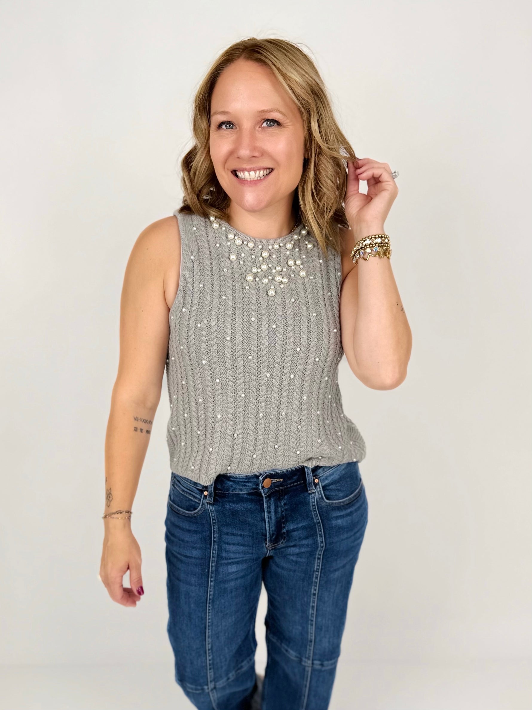 Pearl Gleam Sleeveless Knit Top {S-3X} - KaraMarie