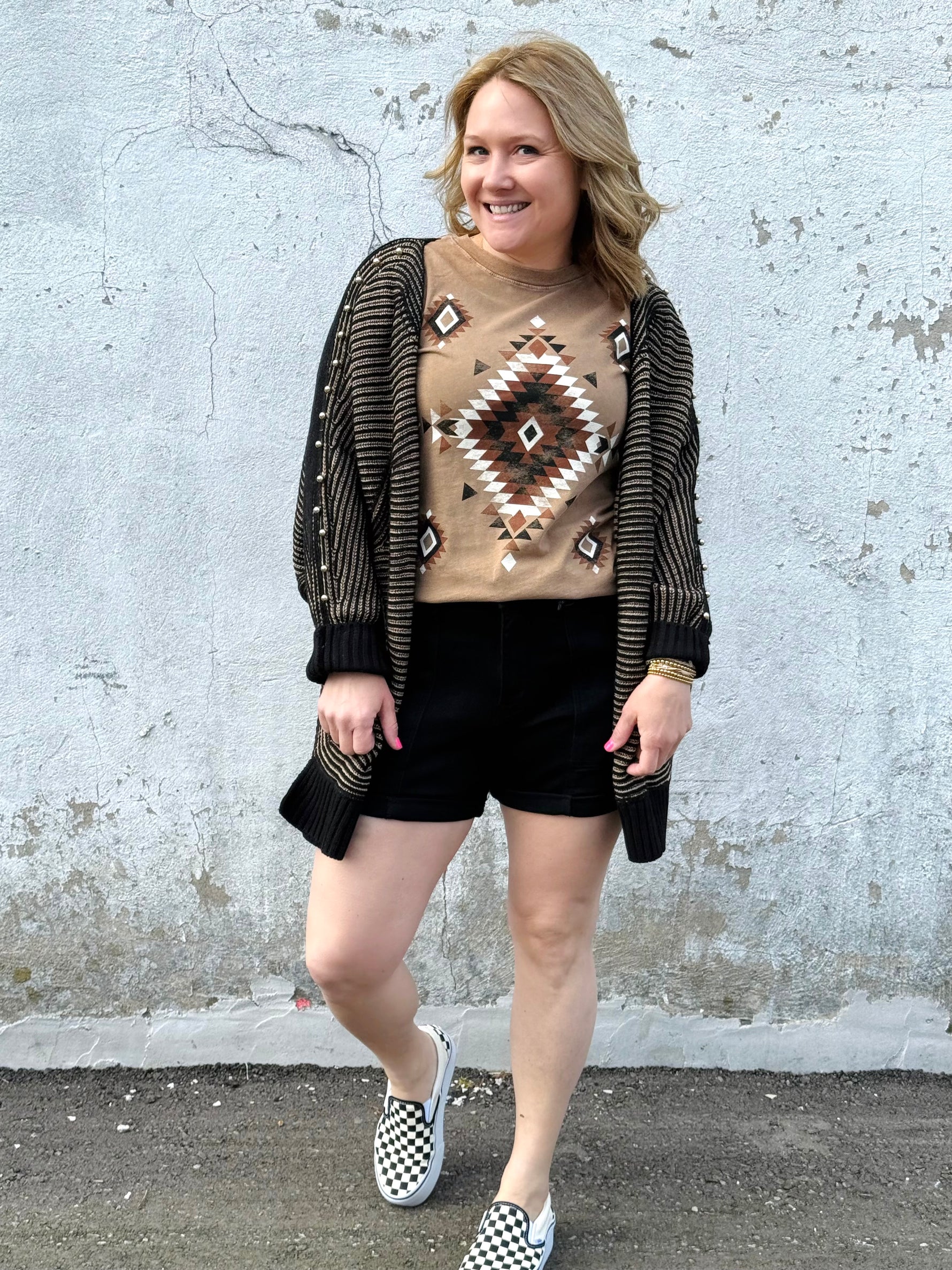 Studded Statement Side Slit Cardigan {S/M} - KaraMarie