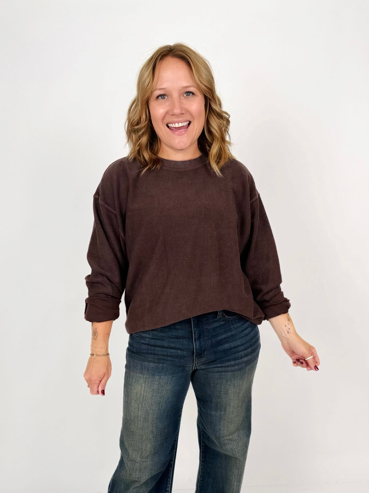 Moon Ryder Corded Crew in Dark Chocolate {XS-XL}