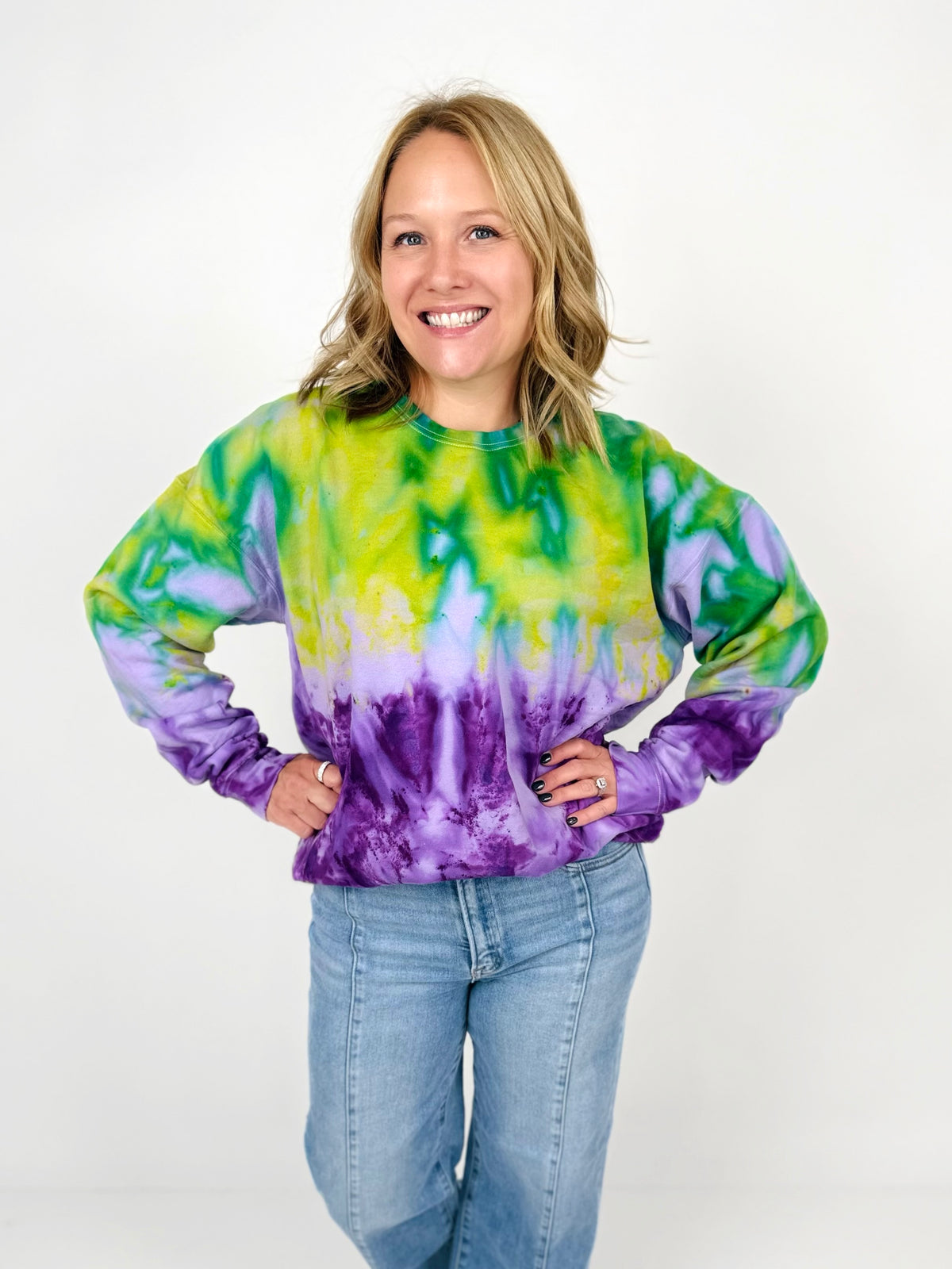 Custom Ice Dyed Sweatshirt - Emerald/Purple {S-3X}
