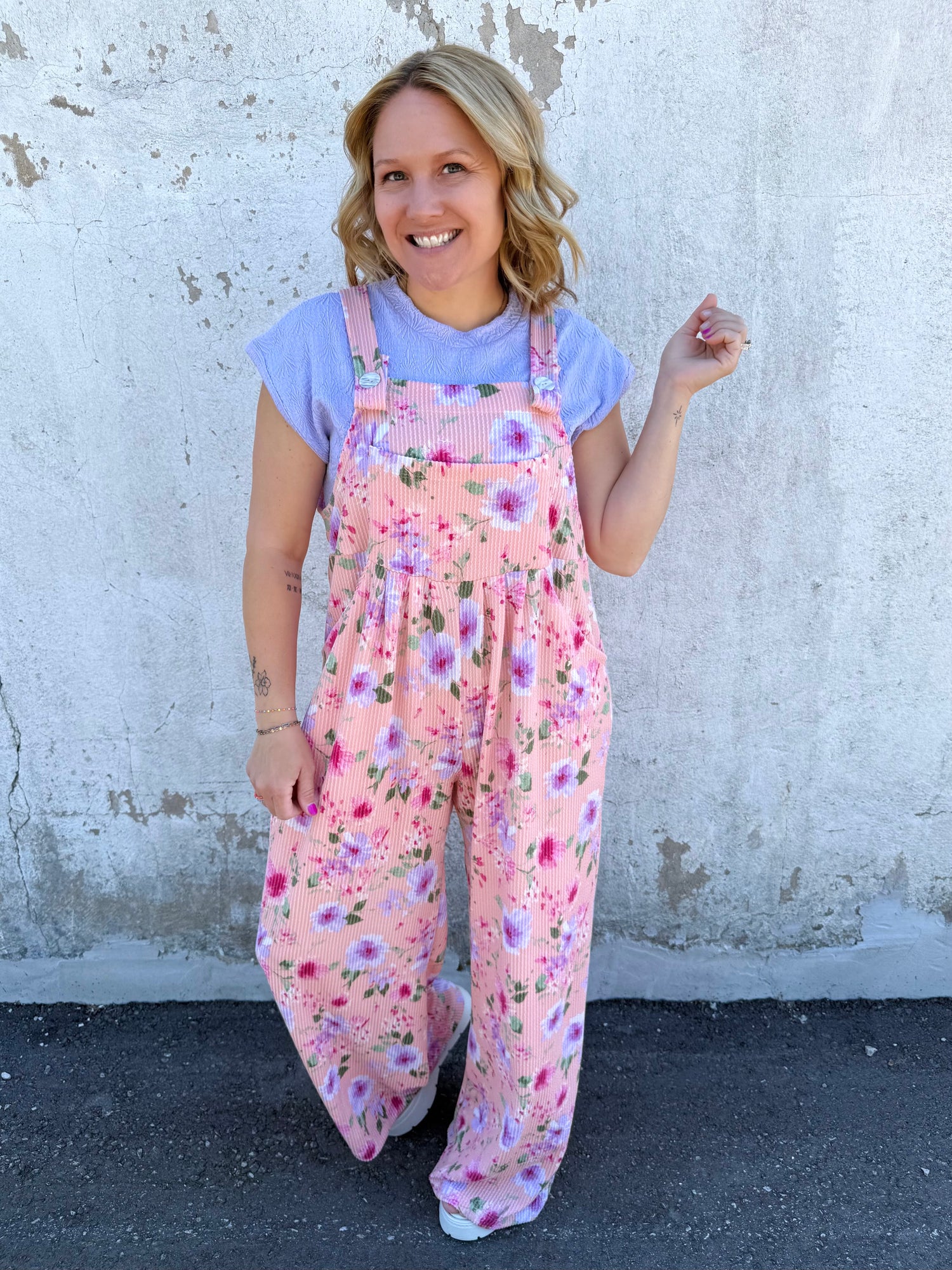 Blakeley Karli Floral Ribbed Overalls - Pink {XS-2X}