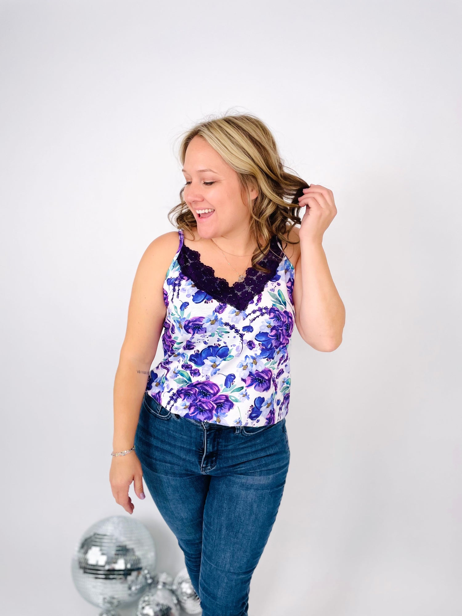 Lace Trim Tank - Purple Floral