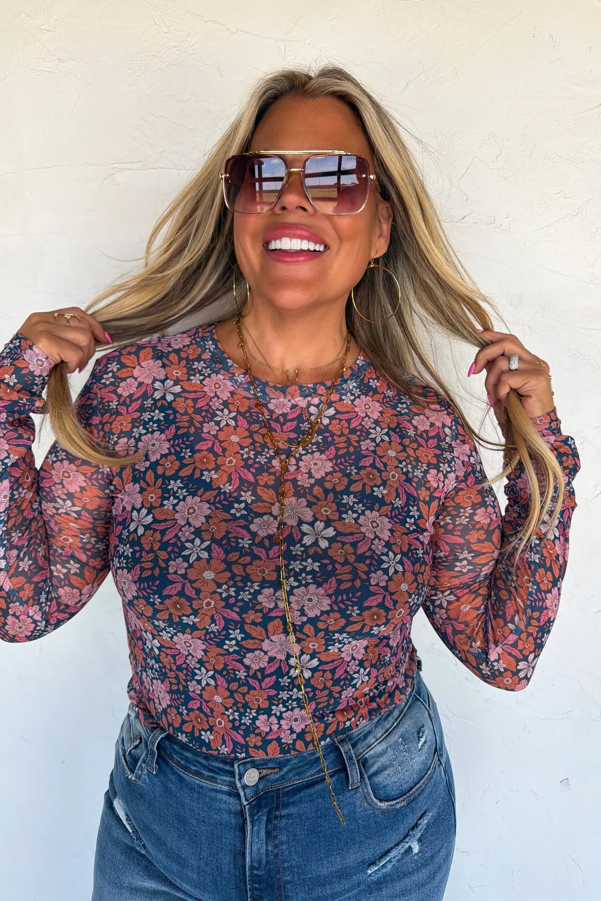 BLAKELEY Dress It Up Mesh Tops - Pink Floral {S/M-2X}