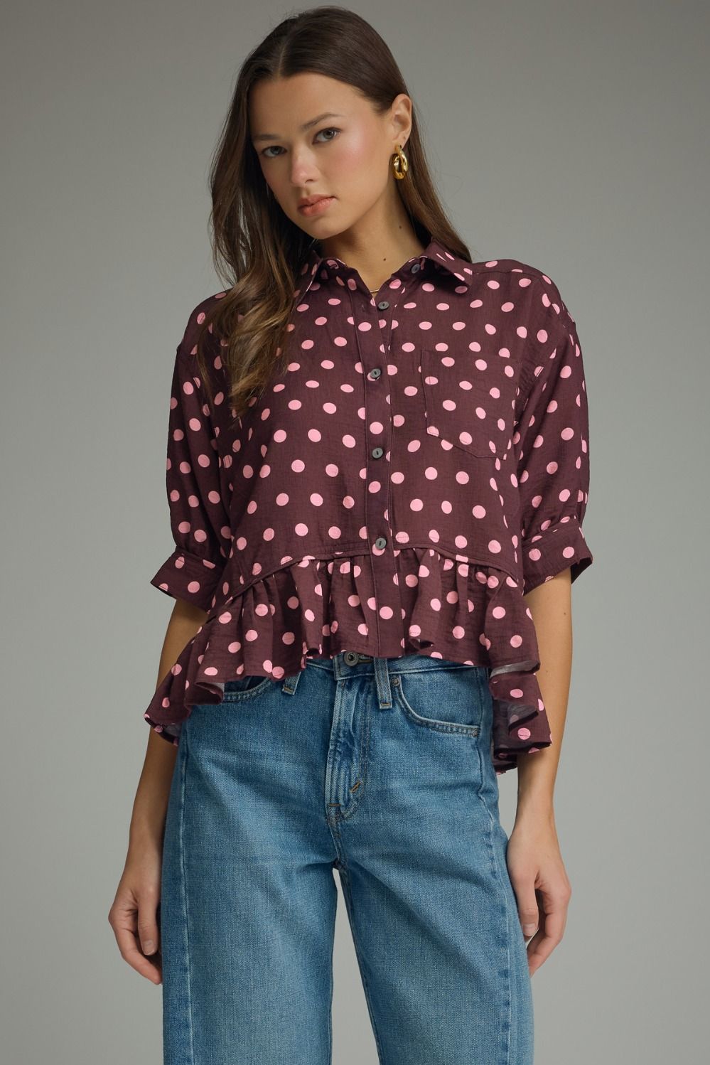 Darling Dots Ruffle Top - Wine {S-2X} - KaraMarie