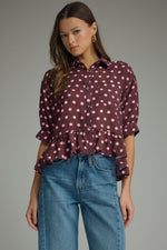 Darling Dots Ruffle Top - Wine {S-2X} - KaraMarie