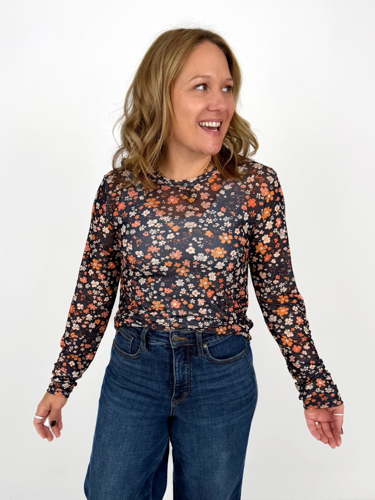 BLAKELEY Dress It Up Mesh Tops - Navy Floral {S/M-2X}