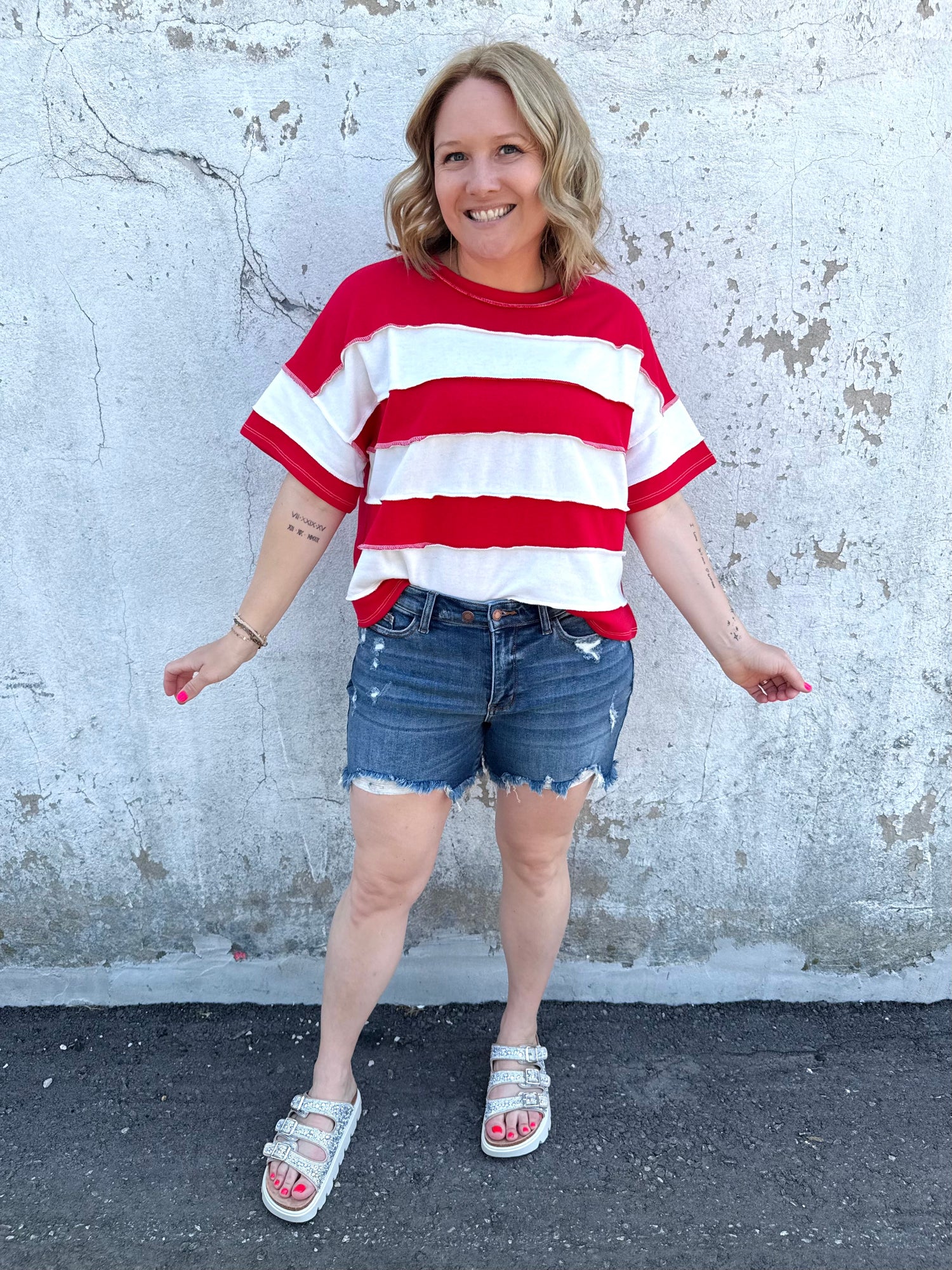 Stripe Seam Terry Top - Americana! {S-3X}
