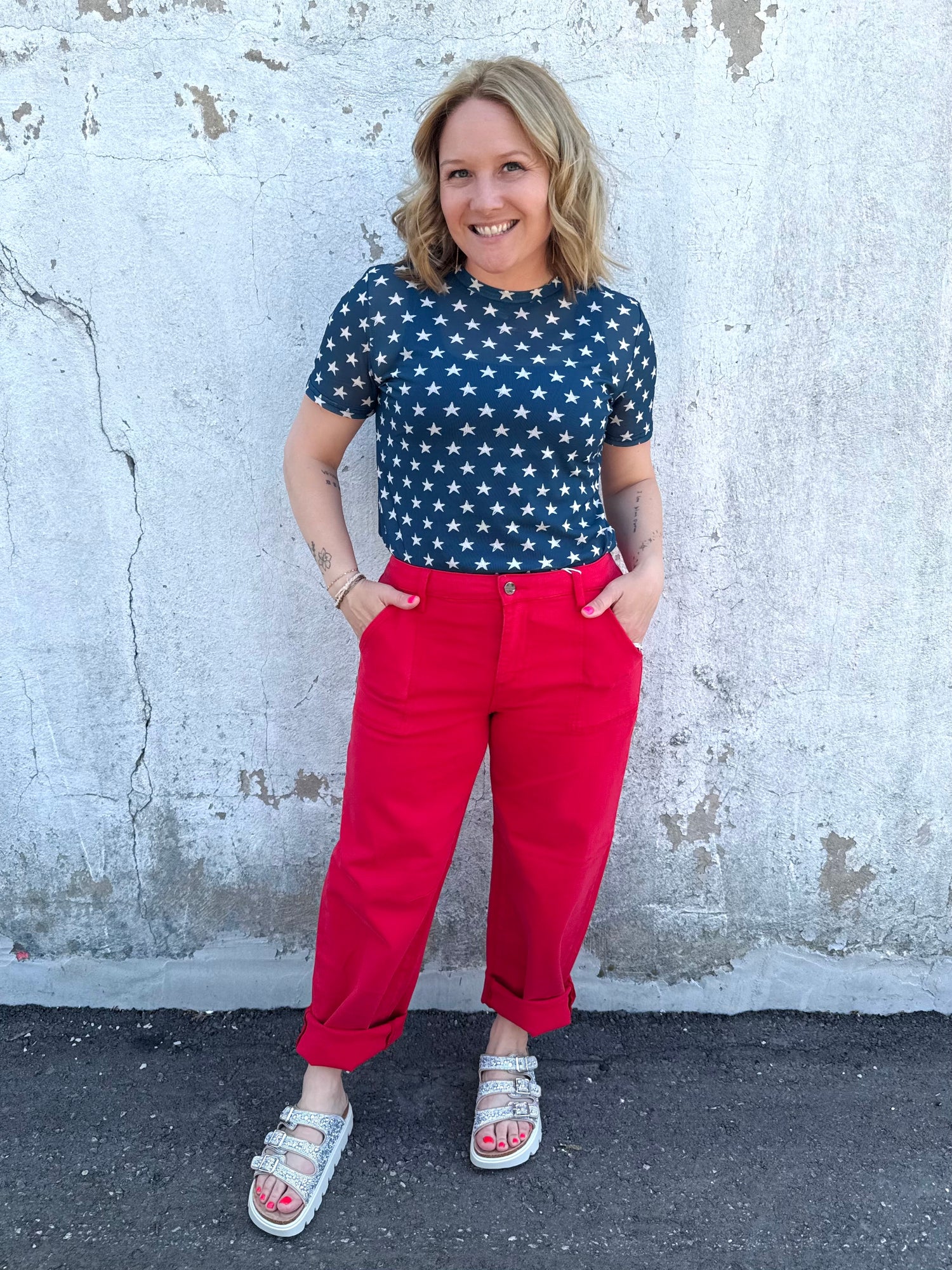 Short Sleeve Mesh Top - Stars {S-3X} - KaraMarie