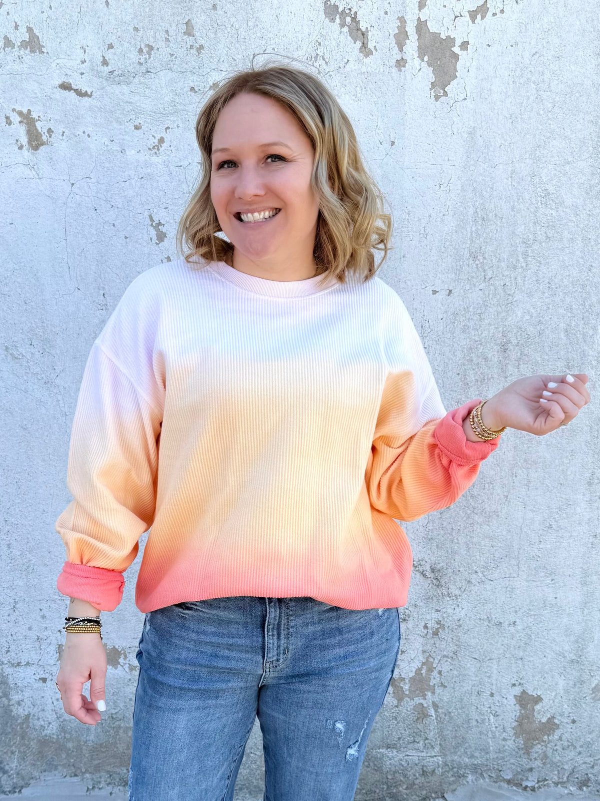 Moon Ryder Ombre Cozy Cord Sweatshirt - Yellow/Orange {S-2X} - KaraMarie