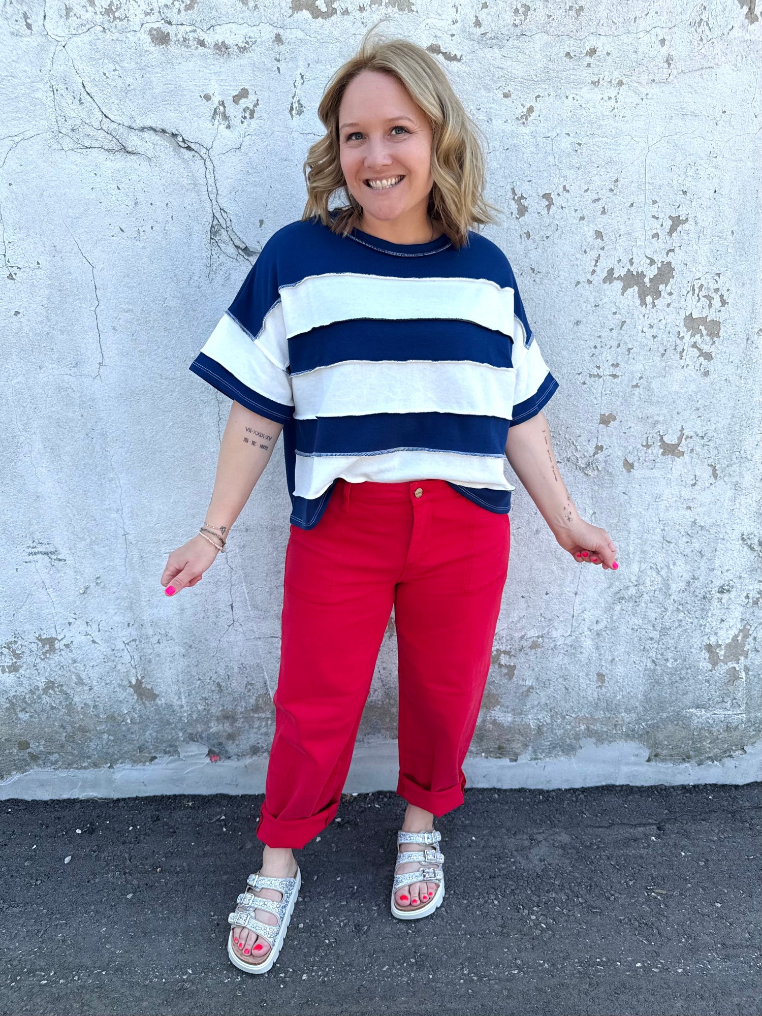Stripe Seam Terry Top - Americana! {S-3X}