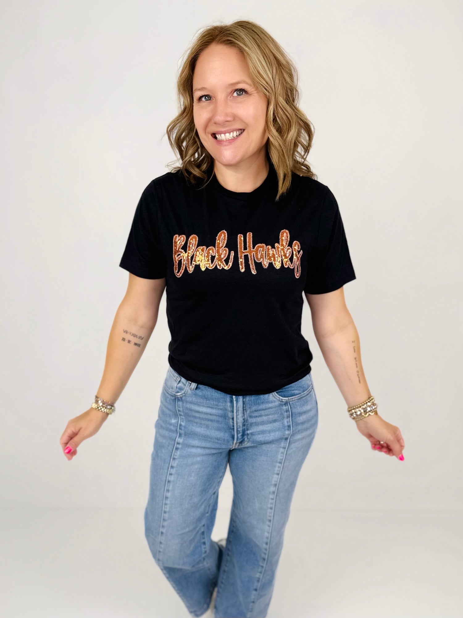 Black Hawks Sequin Tee {Size S-3X}