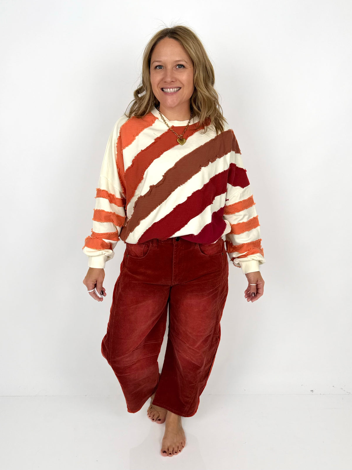 Modern Corduroy Crop Barrel Pants - Brick {S-L}