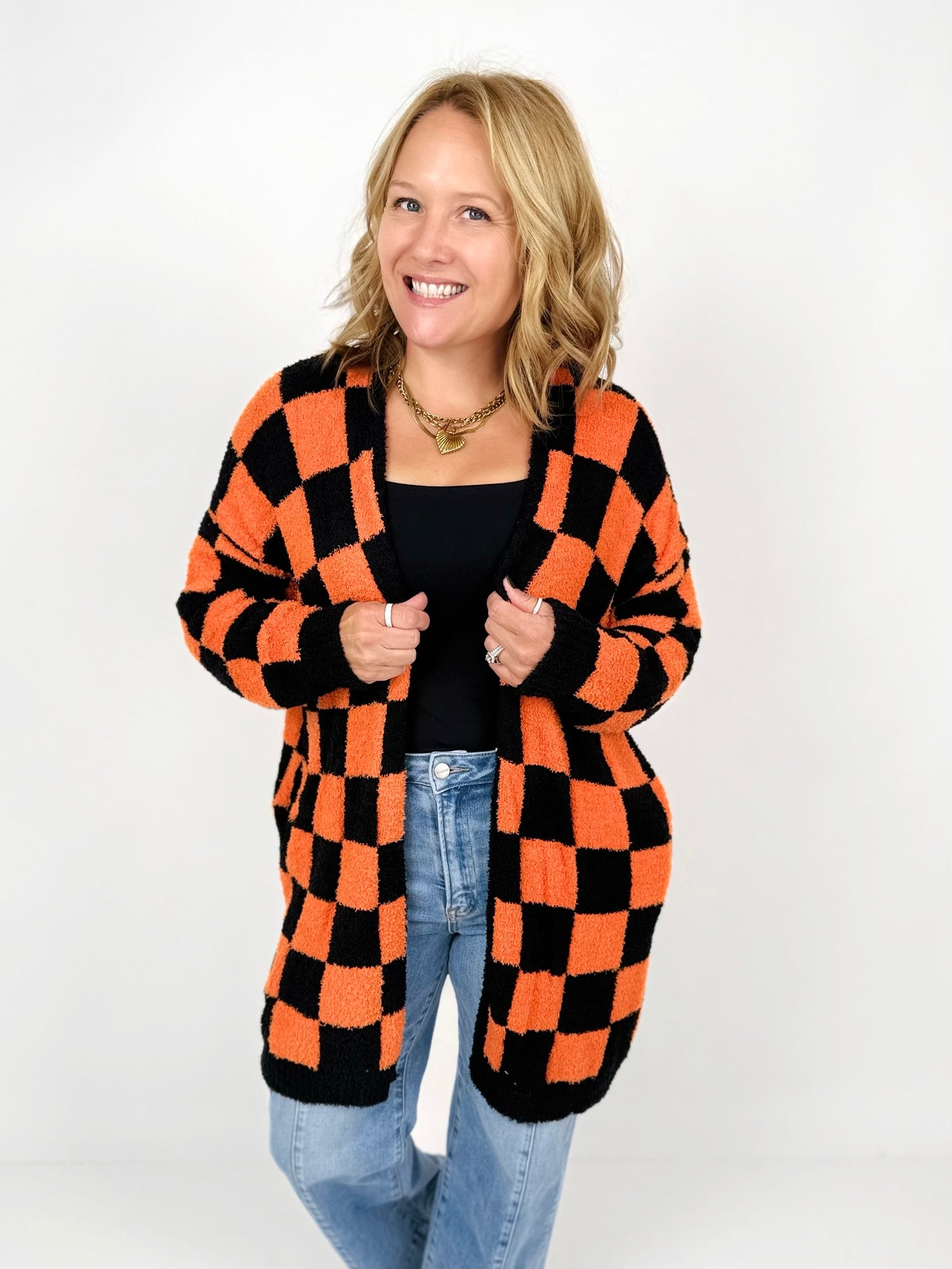 Blakeley Boo Crew Cloud Cardigan - Checker {OS/Curvy}