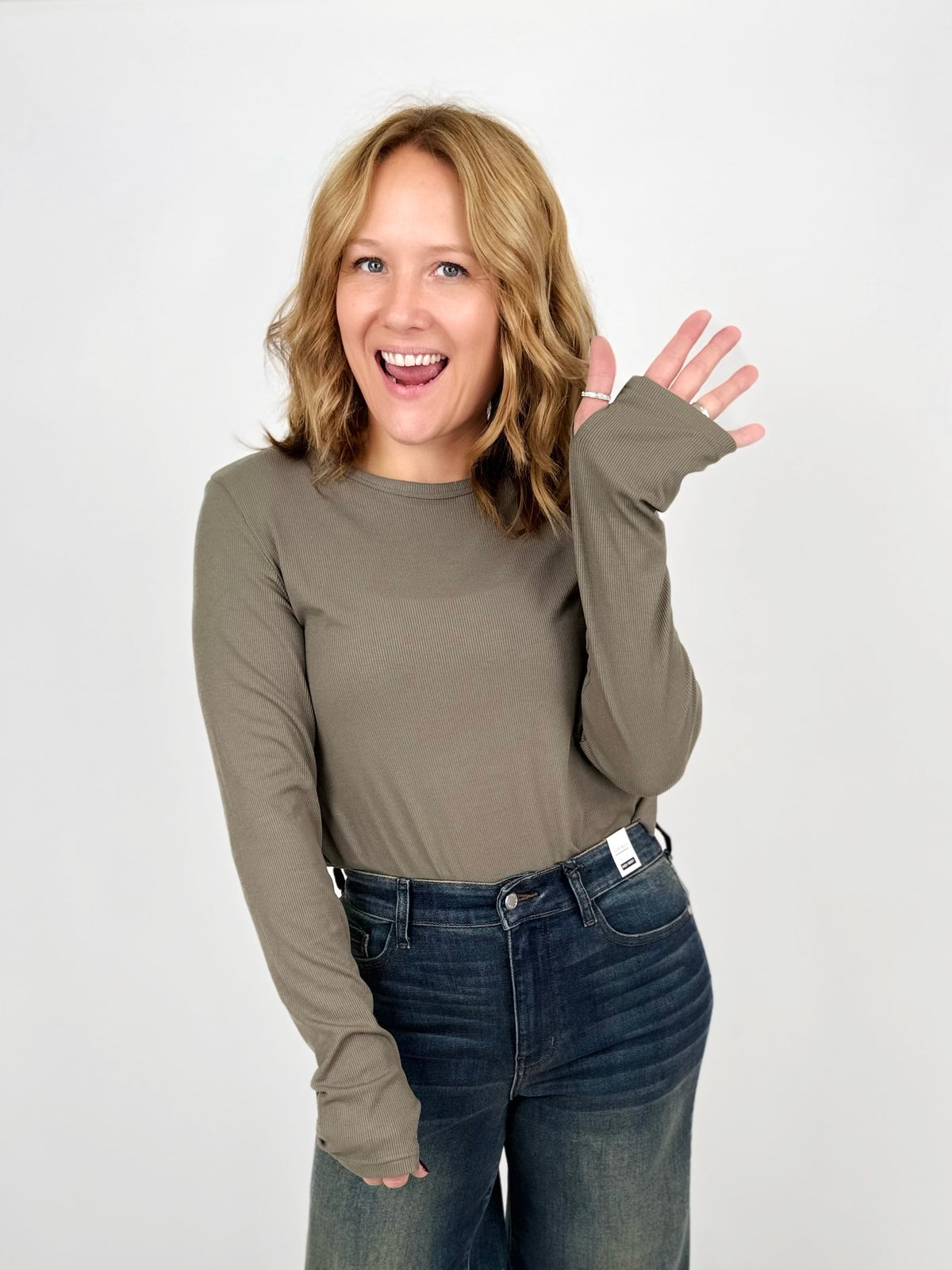 Blakeley Elena Curve Hem Ribbed Top in Olive {XS-2X}