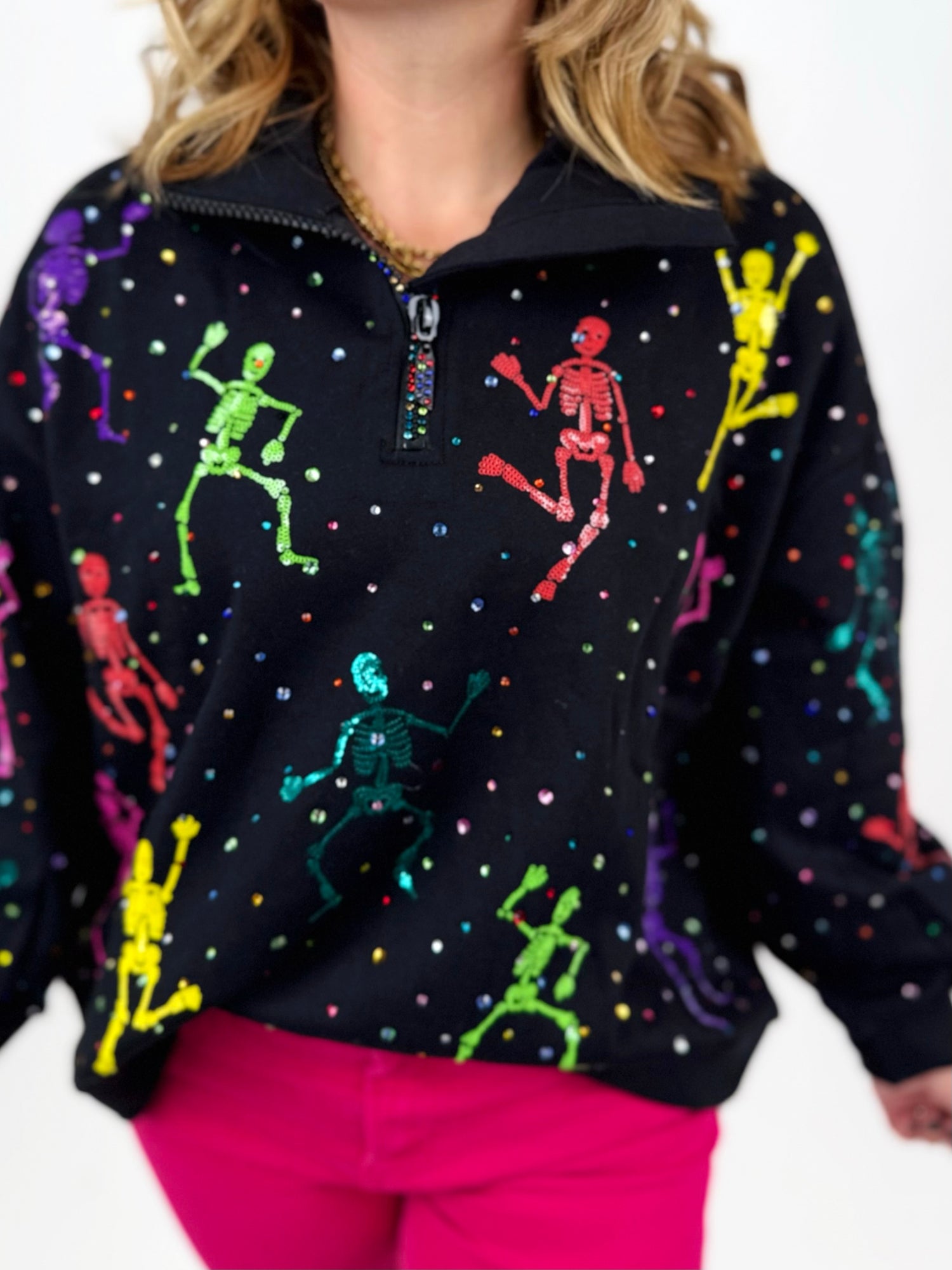 Neon Skelly Sequin Quarter Zip {XS-XL}