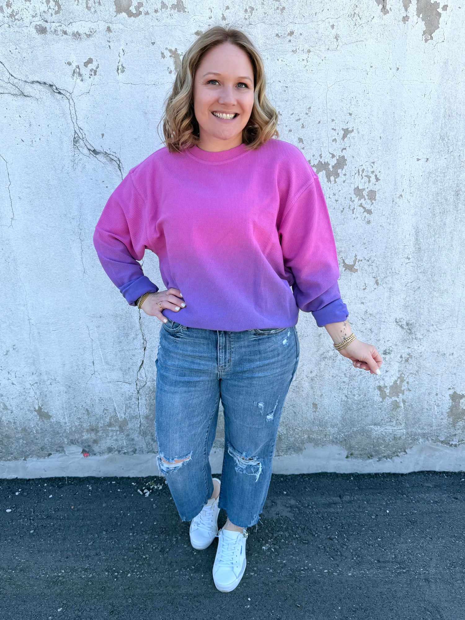 Moon Ryder Ombre Cozy Cord Sweatshirt - Pink/Purple {XS-2X} - KaraMarie