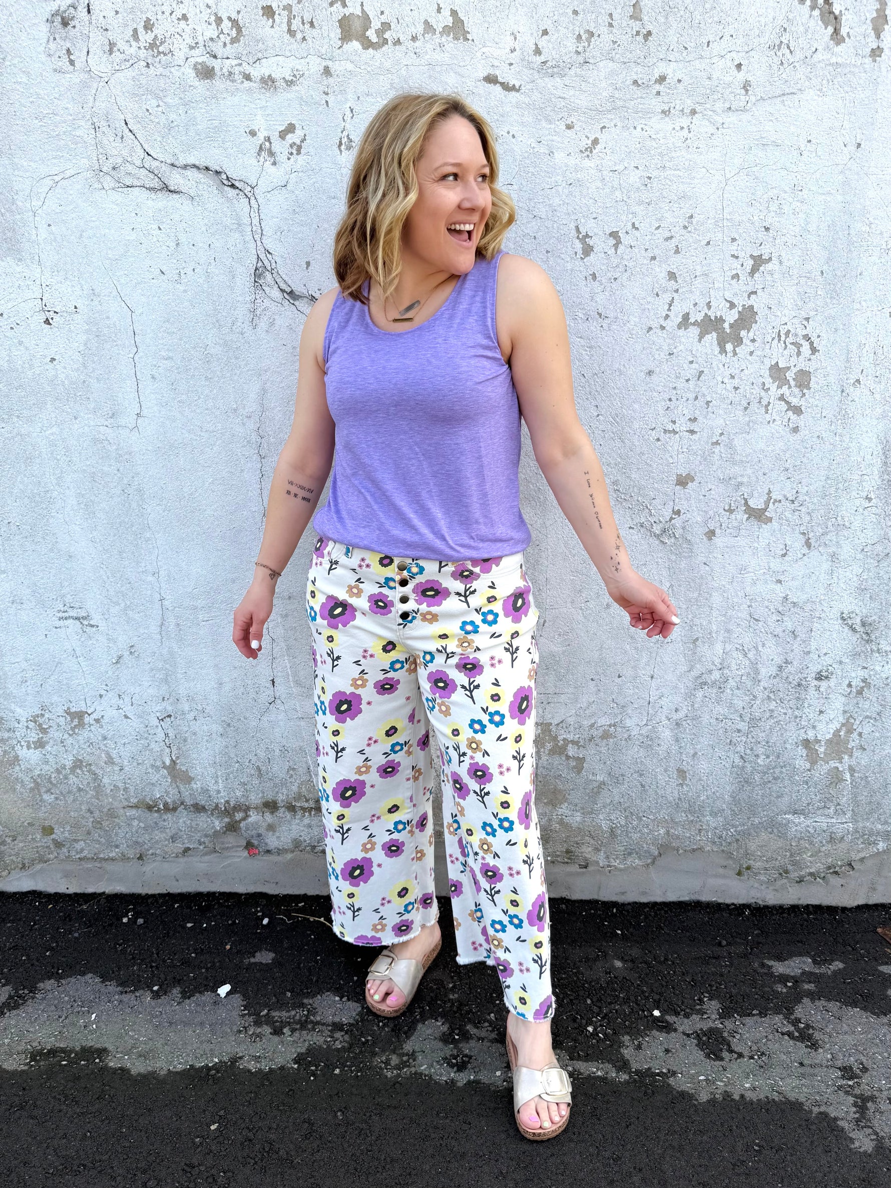 Floral Pop Twill Pants {S-3X} - KaraMarie