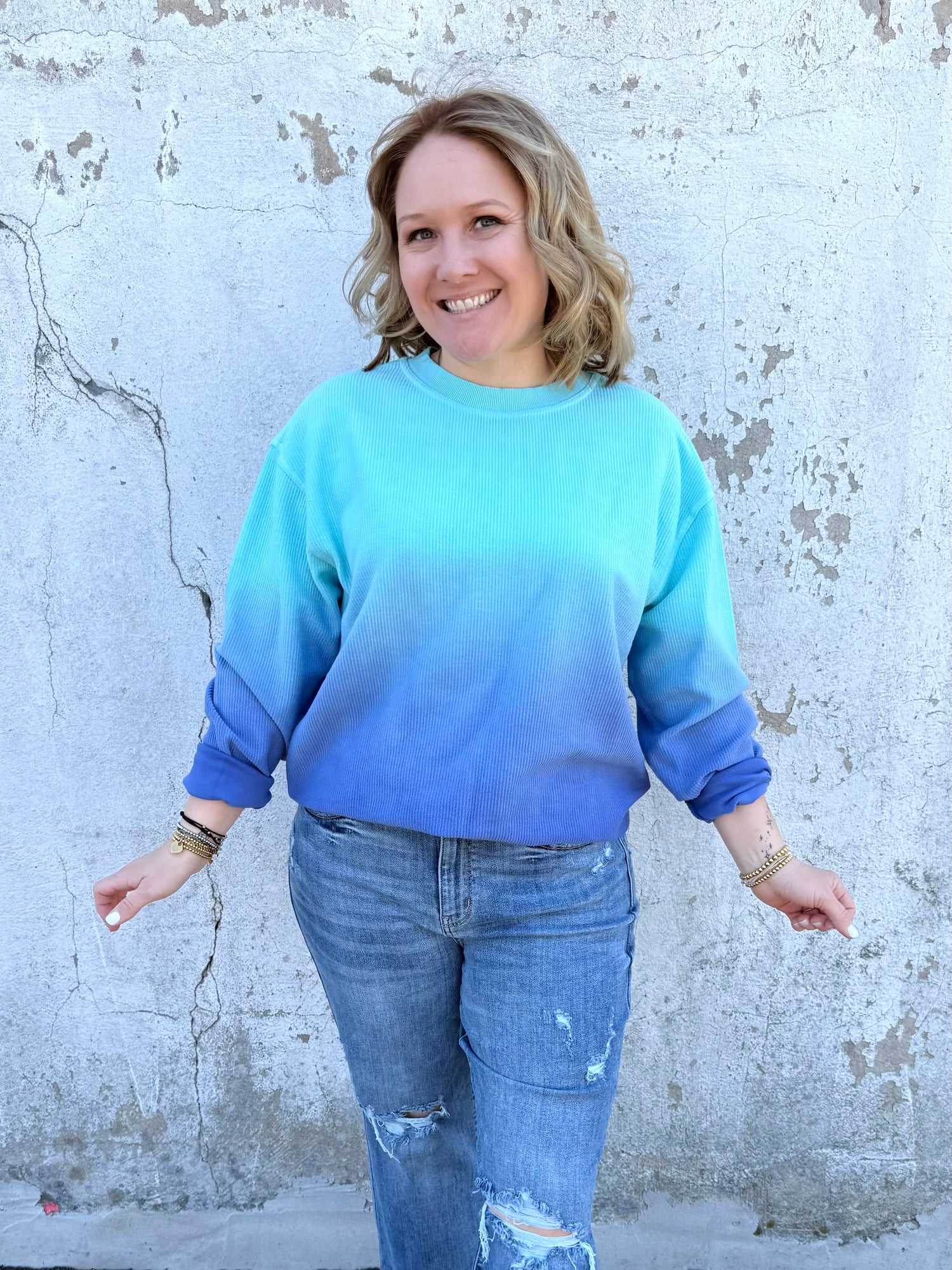Moon Ryder Ombre Cozy Cord Sweatshirt - Teal/Blue {XS-2X}