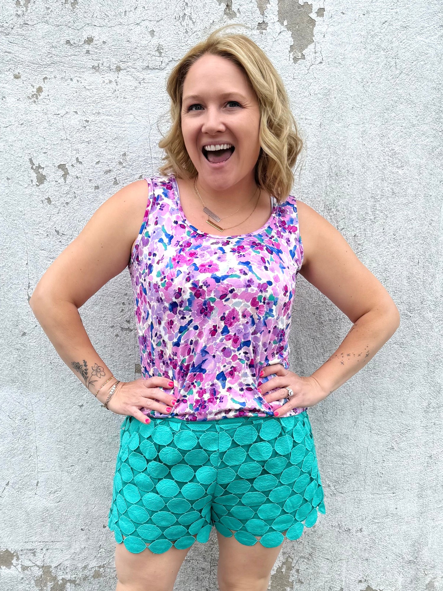MM Luxe Crew Tank - Purple Floral Abstract {S-1X} - KaraMarie