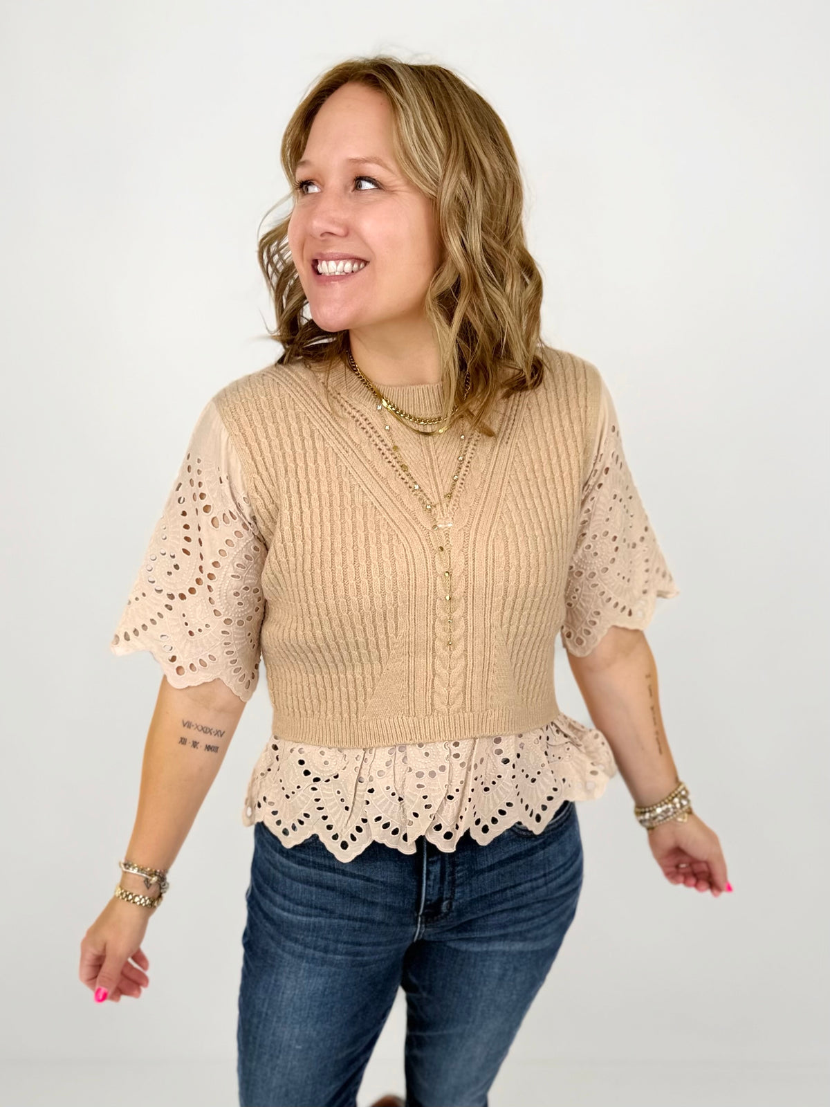 Eyelet Edge Cable Knit Top {S-XL} - KaraMarie