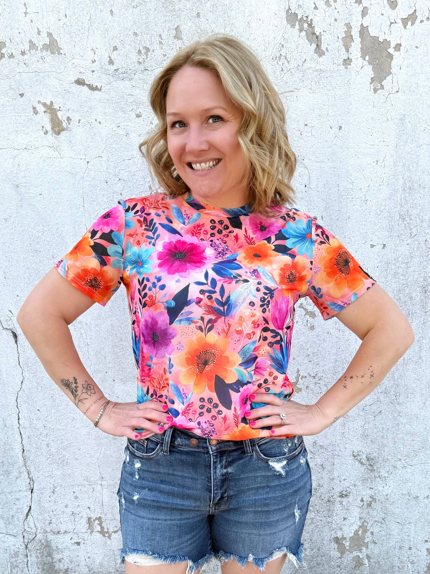 Short Sleeve Mesh Top - Orange Floral {S-3X} - KaraMarie